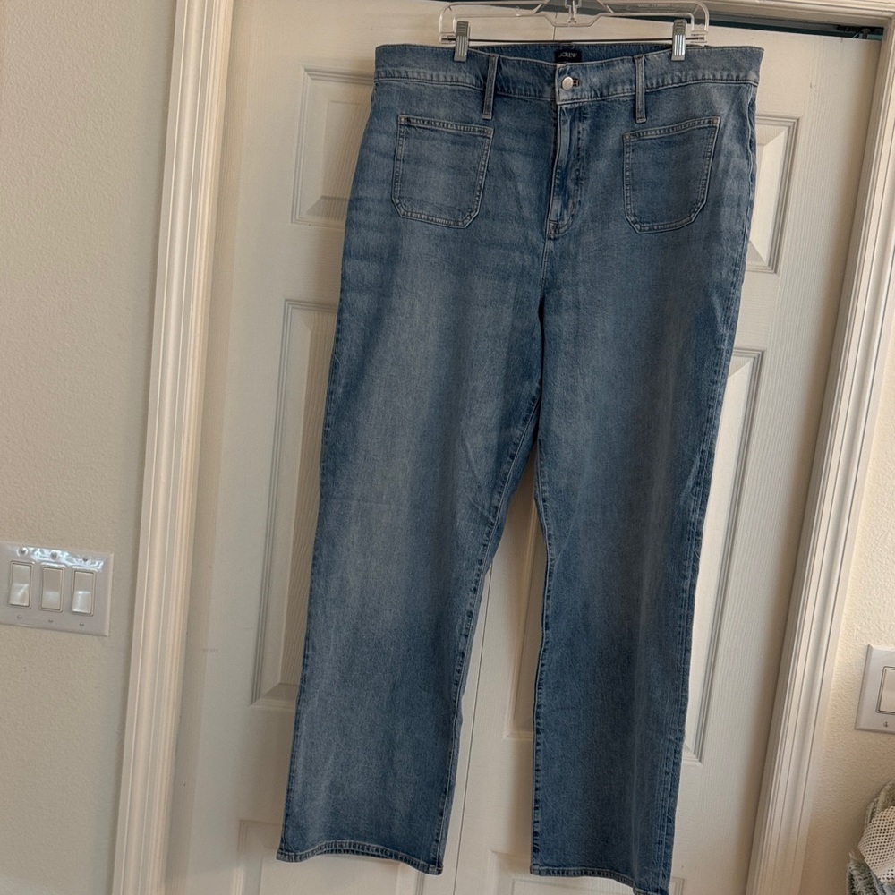 J Crew Factory Wide Leg Front Pocket Medium Wash Jeans 35 Tall Long